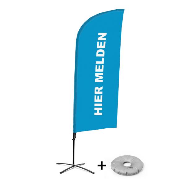 Beach Flag Alu Wind Kompletny Zestaw "Zapisz się tutaj", niebieski, holenderski Cross-Base