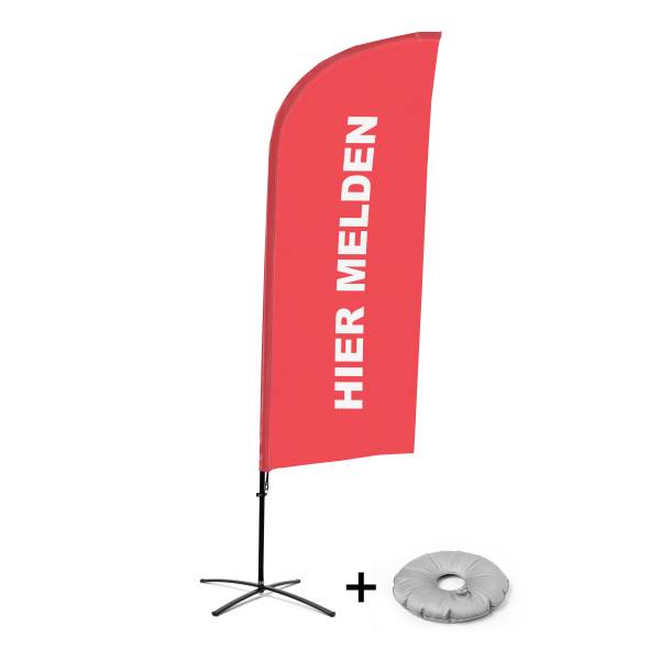 Beach Flag Alu Wind Kompletny Zestaw "Zapisz się tutaj", czerwony, holenderski Cross-Base