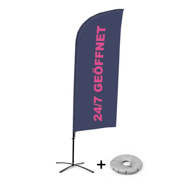 Beach Flag Alu Wind Kompletny Zestaw "Otwarty 24/7", niemiecki Cross-Base