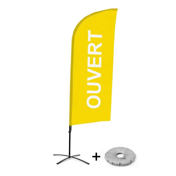 Beach Flag Alu Wind Kompletny Zestaw "Otwarty", żółty, francuski Cross-Base