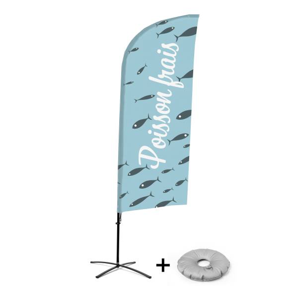 Beach Flag Alu Wind Kompletny Zestaw "Świeże Ryby", francuski Cross-Base