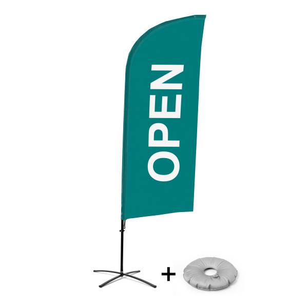 Beach Flag Alu Wind Kompletny Zestaw "Otwarty", zielony, angielski Cross-Base