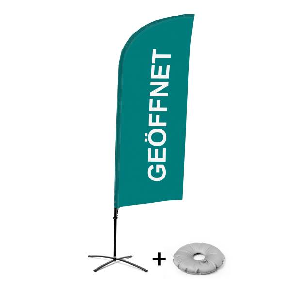 Beach Flag Alu Wind Kompletny Zestaw "Otwarty", zielony, niemiecki Cross-Base