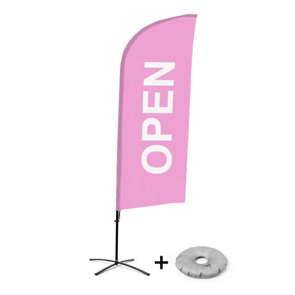 Beach Flag Alu Wind Kompletny Zestaw "Otwarty", różowy, angielski Cross-Base