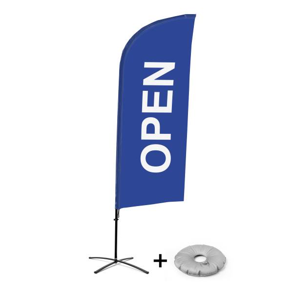 Beach Flag Alu Wind Kompletny Zestaw "Otwarty", niebieski, angielski Cross-Base