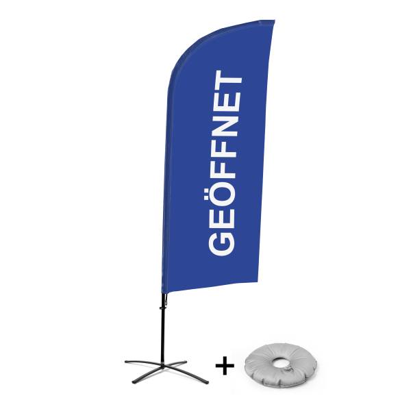 Beach Flag Alu Wind Kompletny Zestaw "Otwarty", niebieski, niemiecki Cross-Base