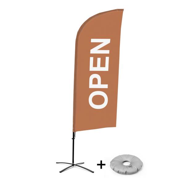 Beach Flag Alu Wind Kompletny Zestaw "Otwarty", brązowy, angielski Cross-Base