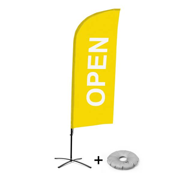 Beach Flag Alu Wind Kompletny Zestaw "Otwarty", żółty, angielski Cross-Base