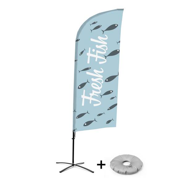 Beach Flag Alu Wind Kompletny Zestaw "Świeże Ryby", angielski Cross-Base