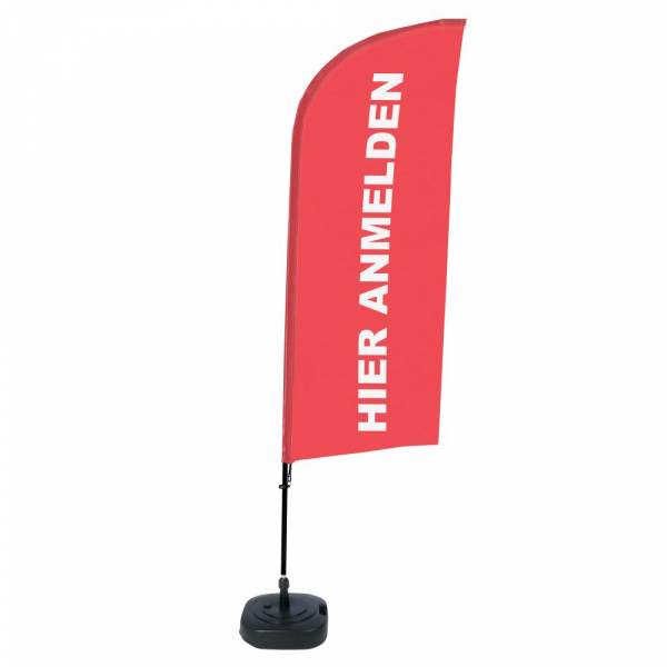 Beach Flag Alu Wind Kompletny Zestaw "Zapisz się tutaj", czerwony, niemiecki
