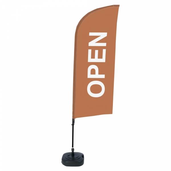 Beach Flag Alu Wind Kompletny Zestaw "Otwarty", brązowy, angielski