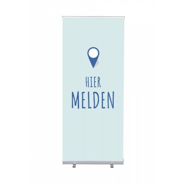 Roll-Banner Budget 85 cm z motywem Zapisz się tutaj, holenderski, niebieski